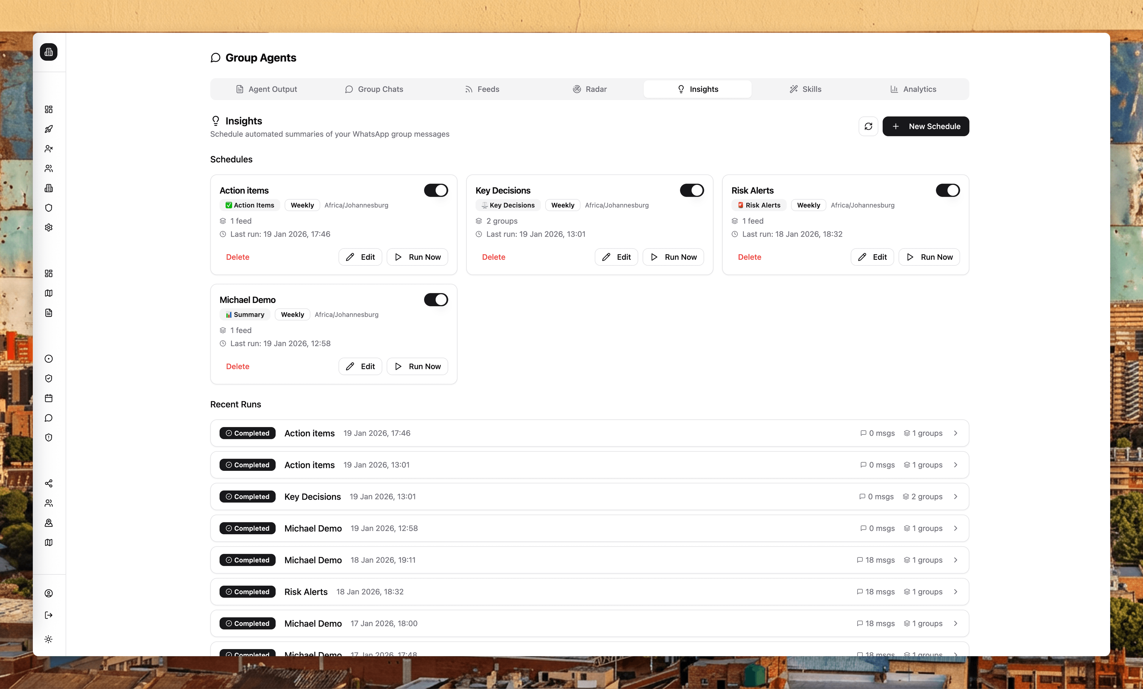 Briefing schedule list